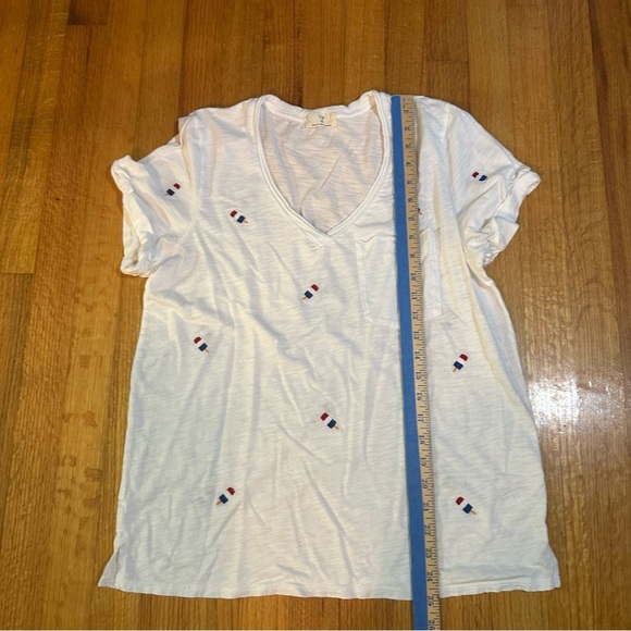 Anthropologie T.La Women's White Embroidered Short Sleeve V-neck Top Sz M (a3 - Picture 6 of 10